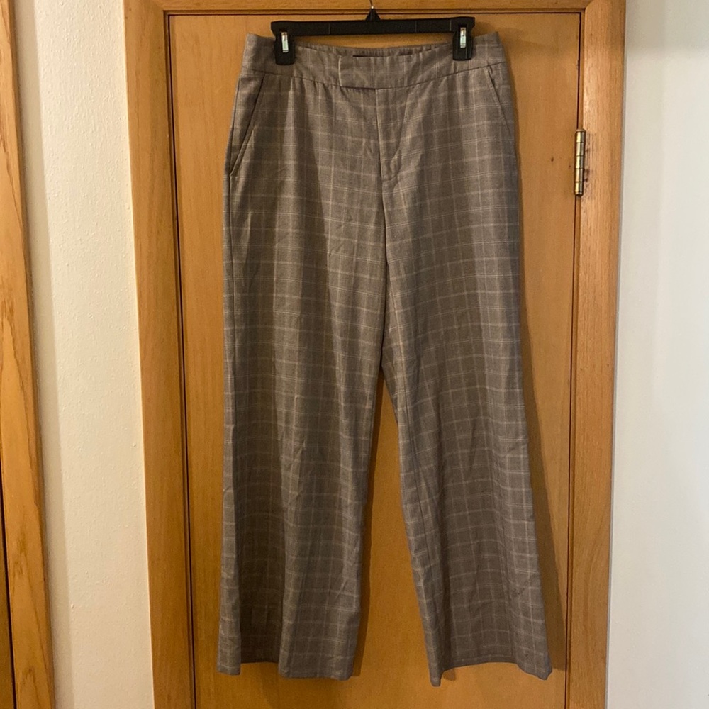Banana Republic Factory Plaid Wide Leg Trousers Pants Tan Size 8